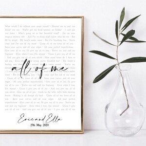 Digital download: Custom lyrics poster Personalised wedding Lyrics print Wedding gift First dance Valentine's Day Gift image 3