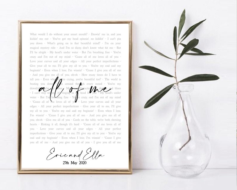 Digital download: Custom lyrics poster Personalised wedding Lyrics print Wedding gift First dance Valentine's Day Gift image 3