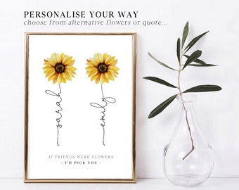 Personalised Friendship Print | Best Friend Gift | Friend Flower Print | Friends gift for her | Birthday Gift Her