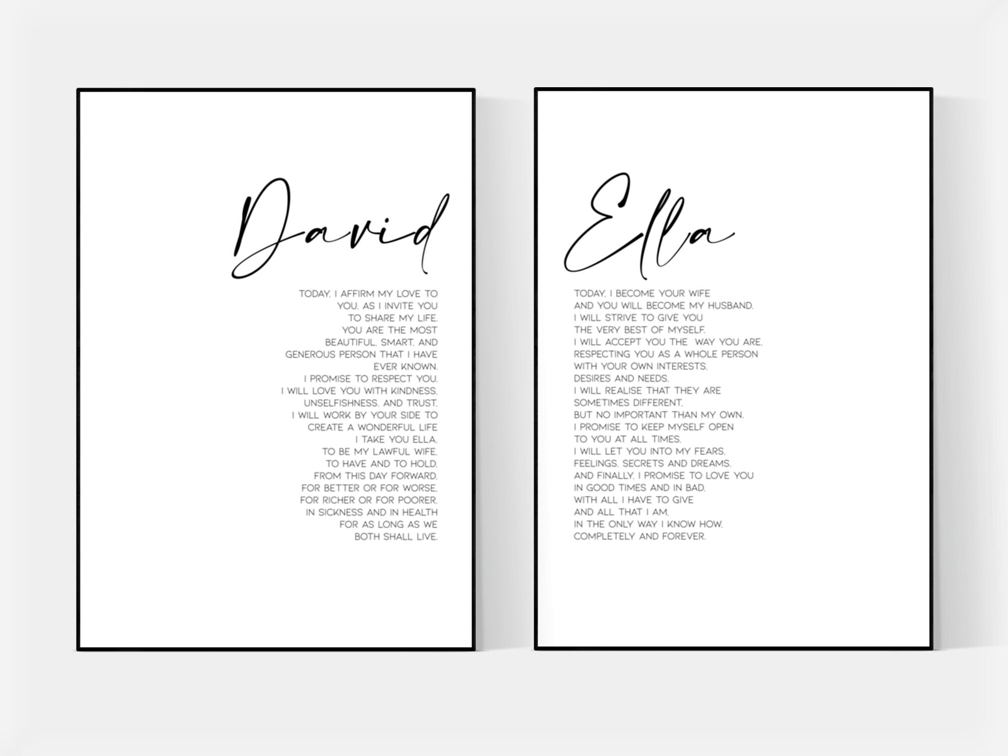 Wedding vows print set Personalised wedding vows Paper Etsy