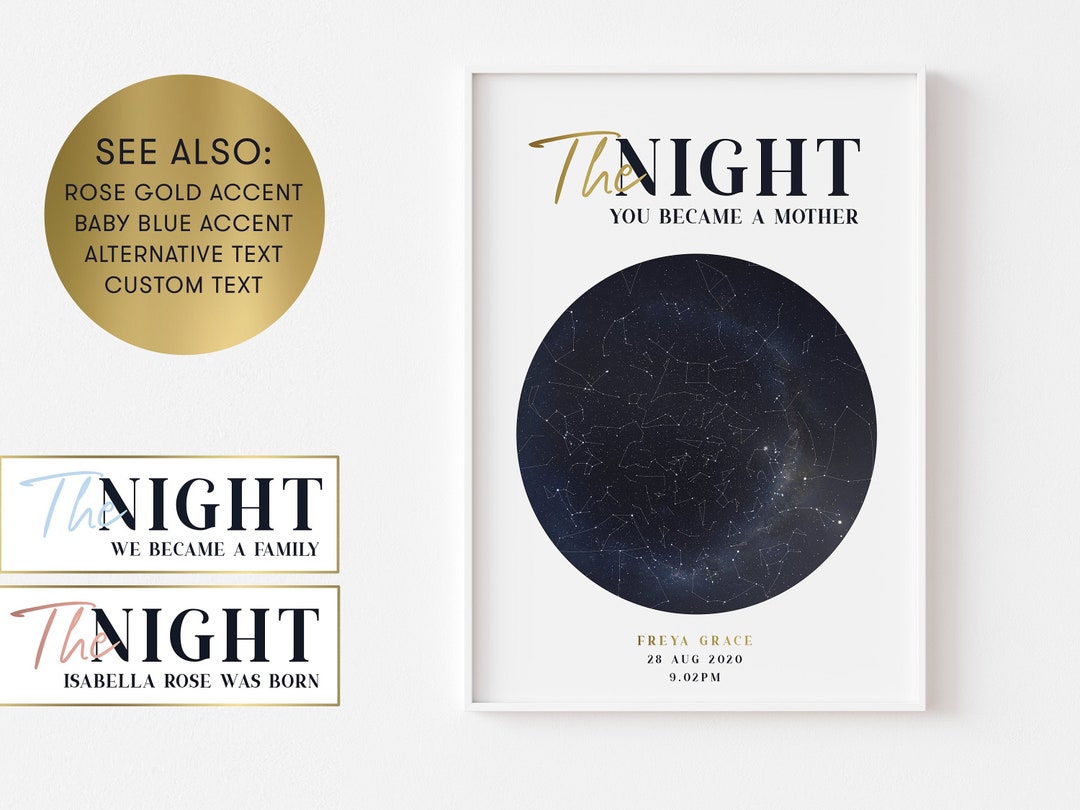 The Night You Were Born Personalised Star Map Unframed Became a Mother ...