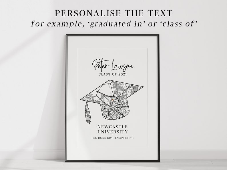 Personalised Graduation digital print Graduation gift Personalised graduation print University map print image 3