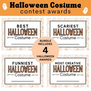Printable Halloween Costume Award Certificate Bundle, Costume Winners, INCLUDES 4 Awards