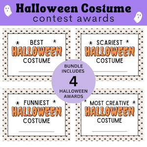 Printable Halloween Costume Award Certificate Bundle, Costume Winners, INCLUDES 4 Awards