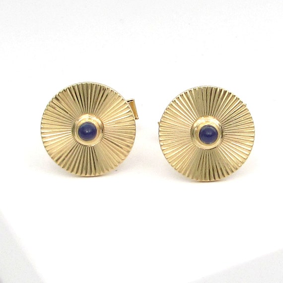 Vintage 1950's 14K Yellow Gold & Sapphire Cufflin… - image 1