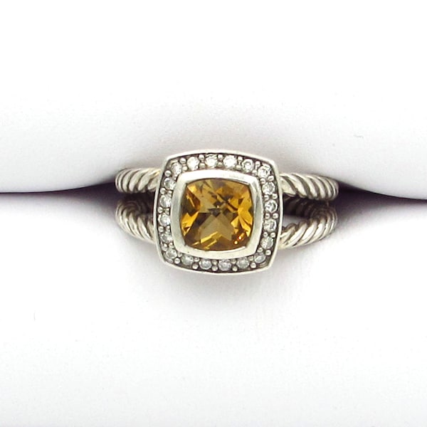 DAVID YURMAN Sterling Silver Albion 7mm Citrine & Diamond Ring sz 6.25