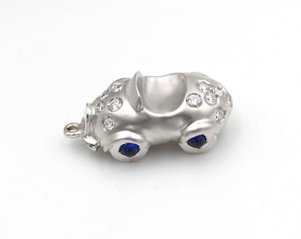 AARON BASHA 18K White Gold Sapphire & Diamond CAR Charm
