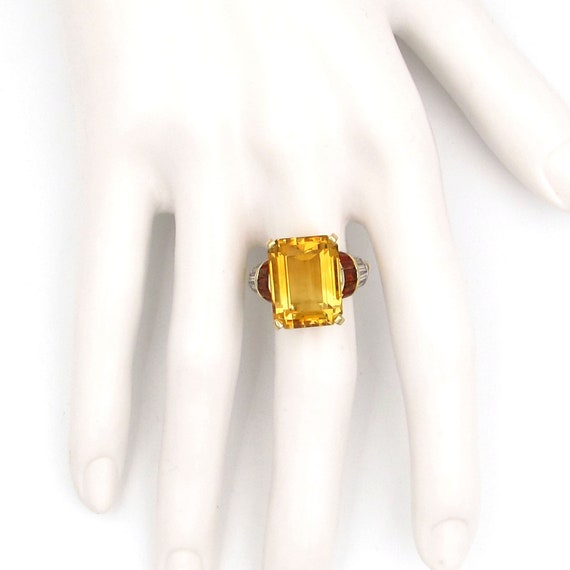 18K Gold & Platinum Diamond 12.00ct Citrine Ring - image 1