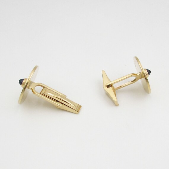 Vintage 1950's 14K Yellow Gold & Sapphire Cufflin… - image 2