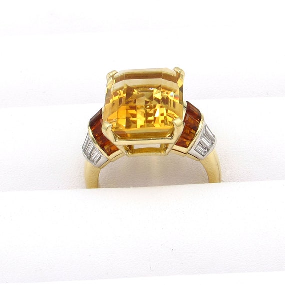 18K Gold & Platinum Diamond 12.00ct Citrine Ring - image 2