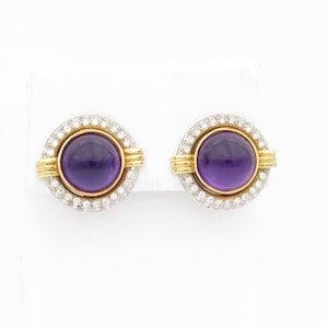 18K Yellow Gold Pave Diamond Amethyst Earrings