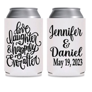 Personalized Wedding Can Cooler, Customized Wedding Favors, Beverage Insulators, Beer Huggers, Huggies, Wedding Shower, Rehearsal Gift