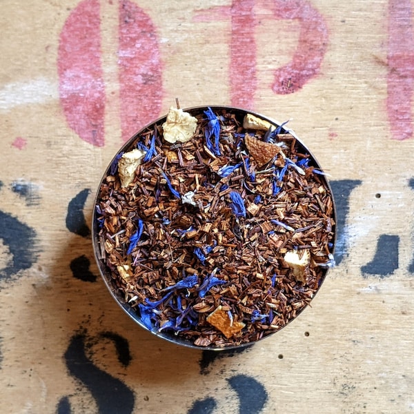 Tisane rooibos Earl Grey en feuilles - Sans caféine - Thé floral - Fait main - Buisson rouge - Insolite - Cadeau de thé