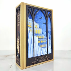 ACOTAR, A Court of Mist and Fury, Hand Painted wooden Covers, Hard Cover Rebound, ACOMAF, Book Nook, Sarah J. Maas, SJM, Velaris, Rara Avis