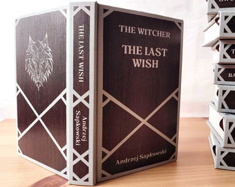 Dernière volonté, reliure des livres The Witcher en bois et lin, couverture rigide en bois peint, édition collector faite main, Sapkowski, Geralt, cadeau de fan
