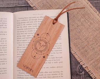 Zodiac Sign Bookmark, Custom Wooden Bookmark, Astrology Bookmark, Personalized Gift For Book Lovers, Engraved Bookmark With Name