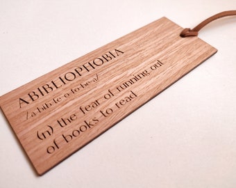 Abibliophobia Bookmark, Custom Wooden Bookmark, Bookmark Reading Quote, Book Lover Christmas Gift, Bookmark For Book Club, Bookmark Women