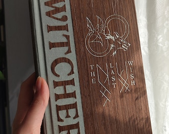 The Witcher Books Rebound in Wood and Linen, Wooden Hard Cover, Last Wish, Geralt, Rivia, Fan Gift, Handmade Edition, Gwent, Glyphs, Signs