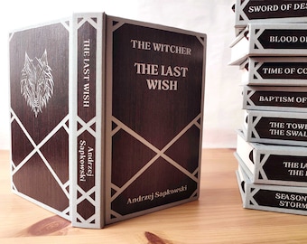 Last Wish, The Witcher Books Rebound in Wood and Linen, Wooden Hard Cover, Handmade Collector Edition, Sapkowski, Geralt, Fan Gift, Gwent