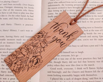 Custom Wooden Bookmark, Thank You Gift, Peony Bookmark, Appreciation Gift for Teacher, Wedding Guest Favors, Christmas Gift for Clients