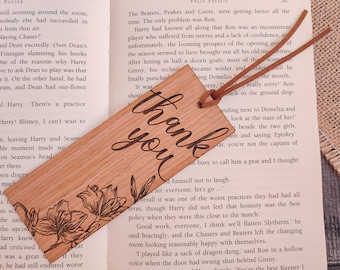 Wood Bookmark, Lilies Flower Bookmark, Personalized Bookmark, Thank You Bookish Gift, Gift for Readers, Appreciation Gift for Teacher