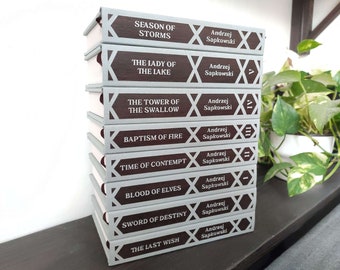 The Witcher Book Set Rebound in Wood and Cloth, Unique Craftsman Work, All 8 Books Set, Last Wish, Blood Elves, Season Storms, Saga, Linen