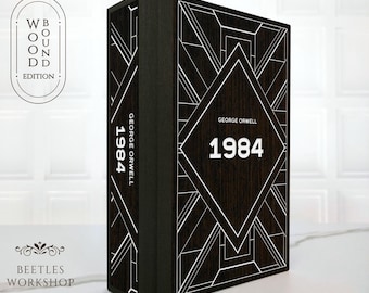 1984 by George Orwell - Leather Covered, Wood Hardback Book