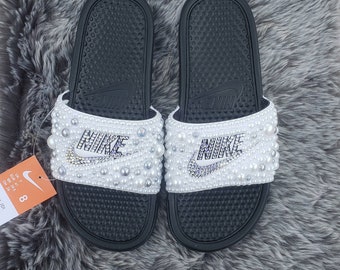 blue gold nike slides