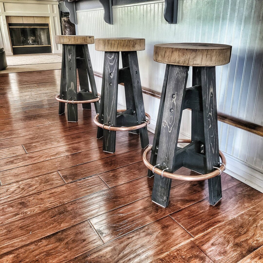 Farmhouse Bar Stools Black Big Wooden Bar Stools Hand Crafted Etsy