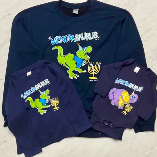 Hanukkah Chanukah Matching Family Tee  shirt Sweatshirt Pullover /Menorah Dinosaur Dreidel Decor/ Hannukah Party t-Shirt