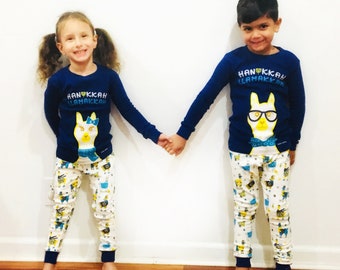 Hanukkah Pajamas// LLamukkah// Chanukah Pajamas// Kids Soft Eight Crazy Nights Pajamas, Bubbe Gift// Hanukkah Gift Shirt Leggings Pants//