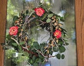 Handmade Rustic Eucalyptus & Manzanita Wreath with Fresh Flower Vials | Natural Woodland Door Wreath | Cottagecore Farmhouse Decor