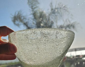 Hand-Blown Seeded Bubble Art Glass Bowl - Heavy Studio Glass