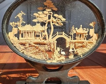 Mid 20th C Chinese Cork Carving Diorama