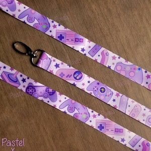 Cute Pink Gaming Lanyard for Keychain or ID Badge Holder with Game Controllers