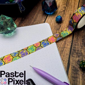 Dungeons and Dragons Gold Foil Washi Tape Lots of D20 DnD Dice