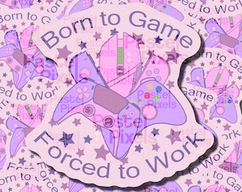 Born to Game Sticker Cute Pink Gaming Sticker with Game Controllers