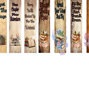8 Vintage Lesezeichen | PNG-Dateien | Geschenkidee | Buchwurm | Sublimationsdateien | Mehr Bücher lesen | Verloren in der Seite | Neues Kapitel, neues Abenteuer