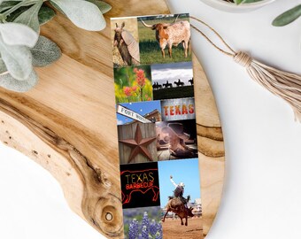 Texas Landmark Bookmark: Bluebonnets, Cowboy Boots, Longhorn (2x6 inches)