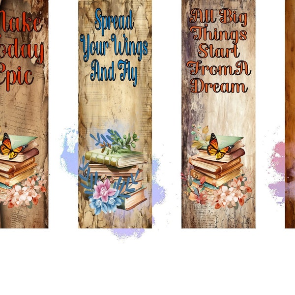Vintage Bookmarks | Ready to Press Heat Transfer | 4 Double Sided Bookmark Transfers | Gift Idea | Book Worm |