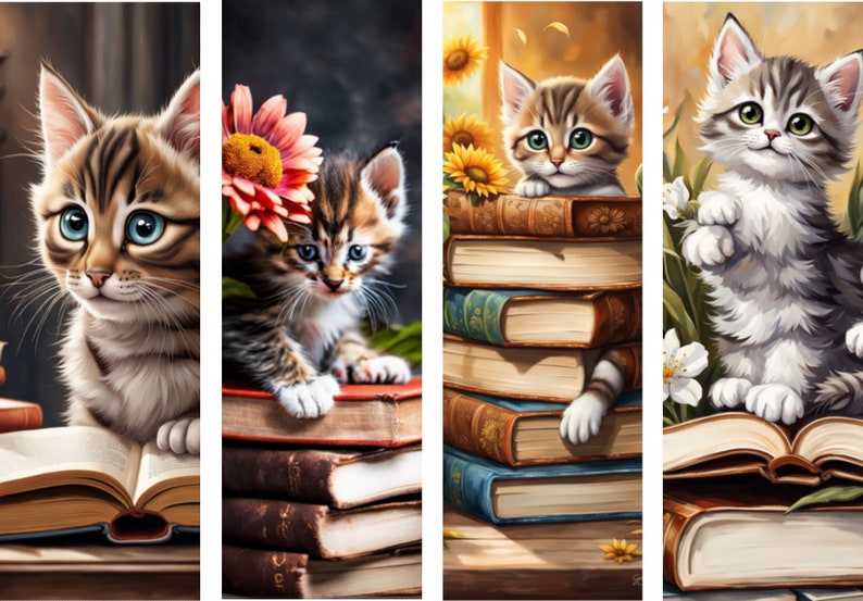8 Cute Kitten Printable Bookmarks Whimsical Bookmarks Ready to Press ...