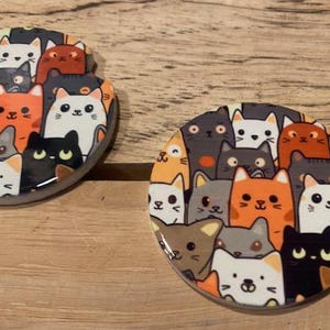 Cartoon Cats Car Coasters: Ceramic Car Decor - Set of 2