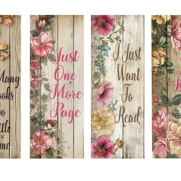 Cottage Chic Flower Bookmarks | Vintage Bookmarks |  Set of 4 | Sublimation Transfer Ready to Press