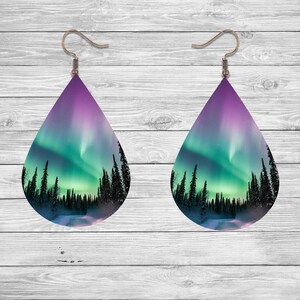 Aurora Borealis Teardrop Earring Transfers: Northern Lights Sublimation (Ready to Press)