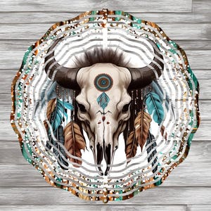 Western Kuh Windspiel mit einem Tribal Gefühl | Wind Spinner Designs | 8 "oder 3" Wind Spinner Sublimation | Doppelseitig | Fertiges Produkt