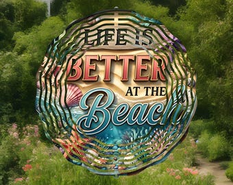 Life Is Better at the Beach Wind Spinner | Coastal Beach Decor | Nautical Outdoor Garden Spinner | Beach House Yard Art