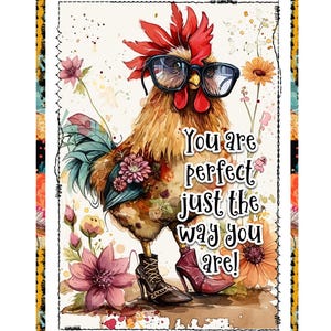 Funky Chicken Greeting Card | Cartão de felicitações para impressão | Perfect The Way You Are | Chicken Ladies | Qualquer ocasião | Inclui envelope digital