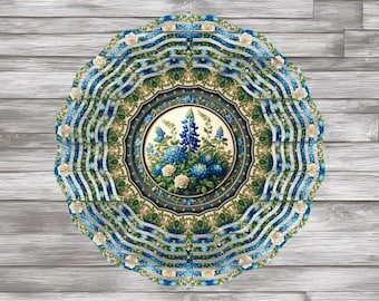 Bluebonnet Wind Spinner 8" Metal Floral Mandala Garden Decor (Texas Wildflower)