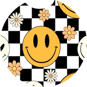 Smiley Face Car Coaster PNG: Retro Floral Design (Digital File)
