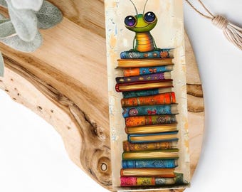 Segnalibro in metallo Bookworm / accessorio artistico per pila di libri (2x6 pollici)